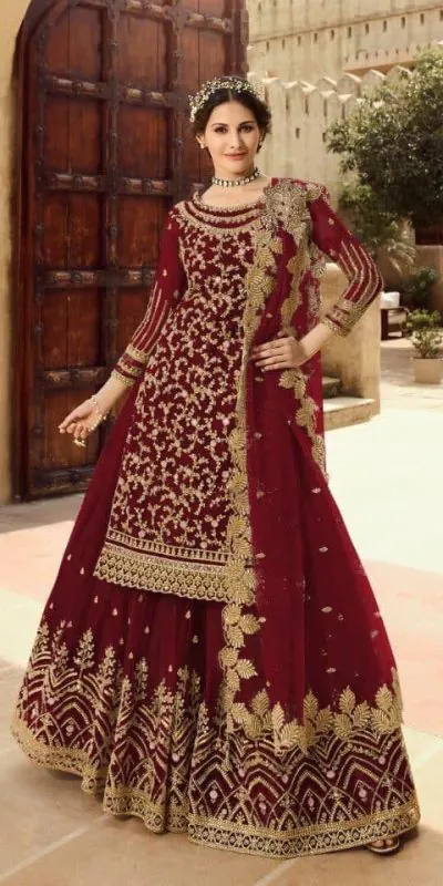 S 15030 Maroon Color Georgette Soft Net Sequence Embroidery Work Lehenga Choli Wedding, Party, Events Etc. Expected Delivery 4-6 Working Days @2299/- | Lehenga, Bollywood Lehenga, Creative Lehenga, Designer Lehenga, Embroidered Lehenga, Party Wear Lehenga