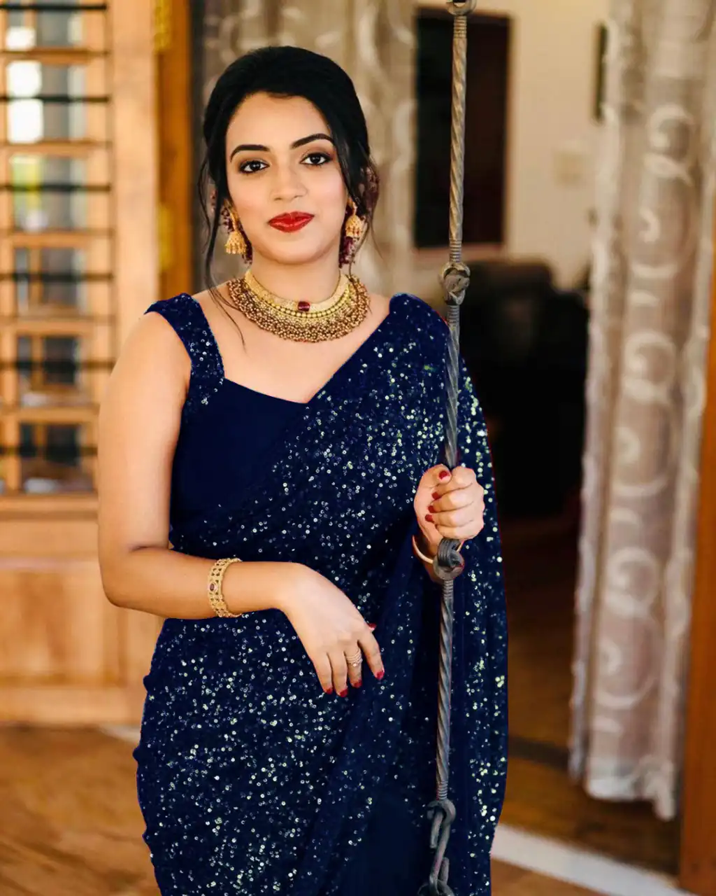 KT 152 Blue Saree Fabrics : Georgette Saree Work : Heavy Sequence Blouse Fabrics : Georgette With Silk Inner Work : Sequence Work Sleeves  | Sarees, Bollywood Sarees, Creative Sarees, Designer Sarees, Embroidered Sarees, Party Wear Sarees