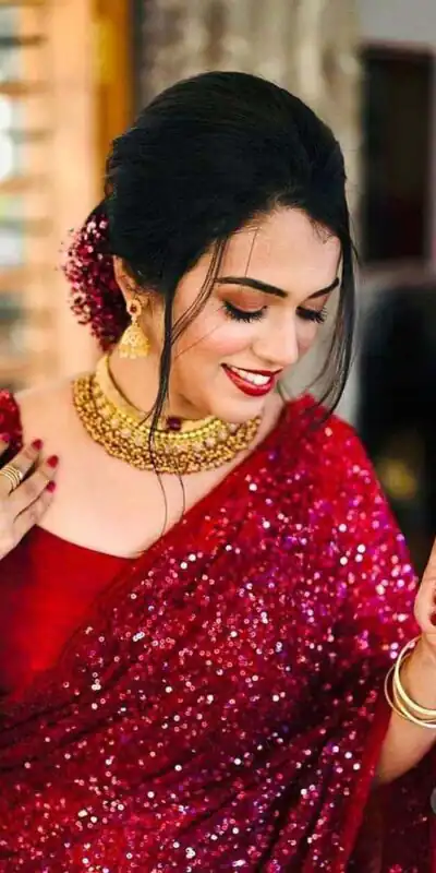 KF 1203 Red Saree Fabrics : Georgette Saree Work : Heavy Sequence Blouse Fabrics : Georgette With Silk Inner Work : Sequence Work Sleeves  | Sarees, Bollywood Sarees, Designer Sarees, Embroidered Sarees, Party Wear Sarees