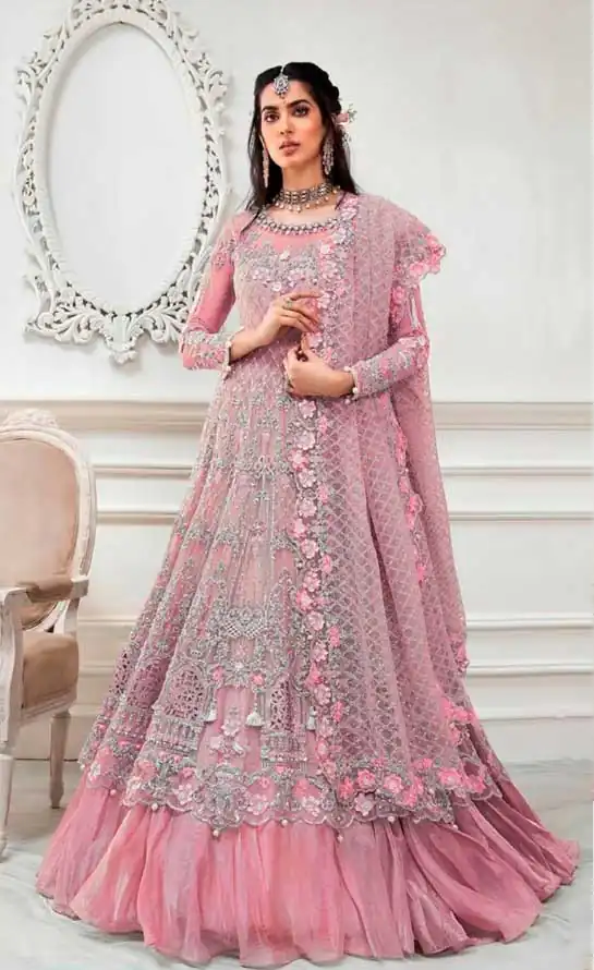 AGF Ramsha R 244 Light Orange Top :- Heavy Butterfly Net Work :- Embroidery With Multi Work Bottom :-Santoon Wedding, Party, Festive @2249 | Anarkali Suits, Bollywood Anarkali, Creative-Anarkali, Designer Anarkali, Embroidered Anarkali, Party Wear Anarkali