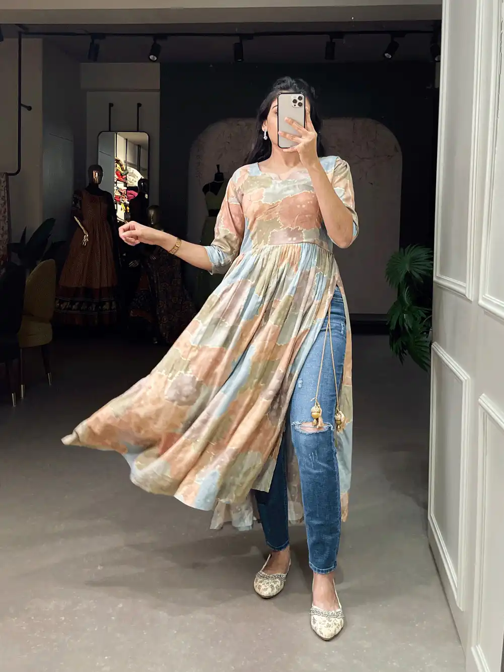 YNF 3305 Chiku Color: Fabrics: :- Rayon cotton With Foil Print Stitch Type: Fully-Stitched inside 2 inch extra margin support up to 36” to 40 ) | Kurti, Bollywood Kurti, Creative Kurtis, Designer Kurti, Party Wear Kurti, Selfie Kurti