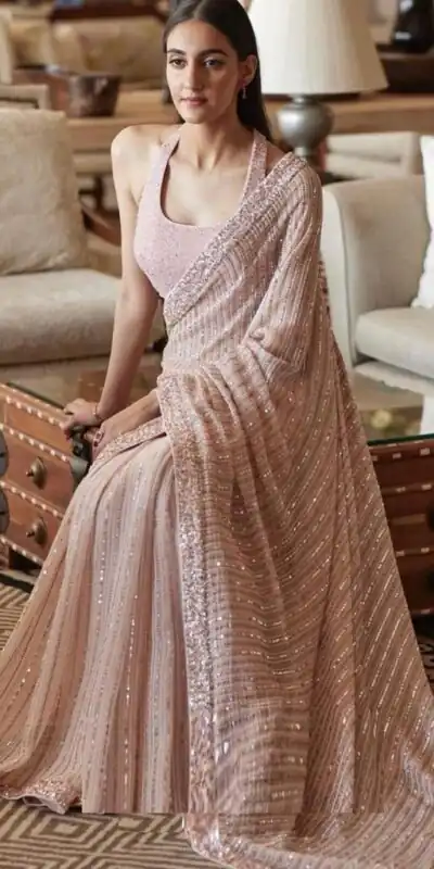 LG 1334 Light Pink Saree : Georgette Blouse : Phantom Silk Work : Sequence Embroidered Work On All Over The Saree Party, Wedding, @1749/- Only | Designer Sarees, Sarees, Bollywood Sarees, Creative Sarees, Embroidered Sarees, Ethnic Saree, Party Wear Sarees