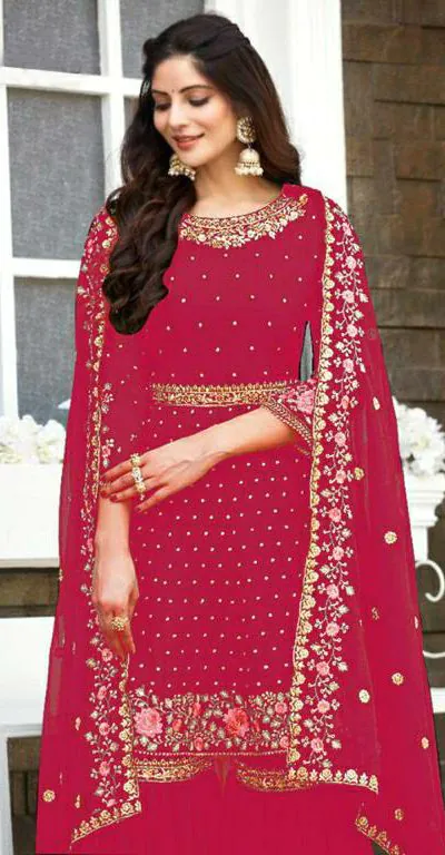 Ds 003821 Red color Georgette Embroidery Stone work Sharara suit Wedding, Party, Festive, Events Etc. Expected Delivery 4-6 Working Days @2299/- | Salwar suit, Casual Suits, Creative suits, Designer Suits, Palazzo Suits, Party Wear Suits, Straight Suits