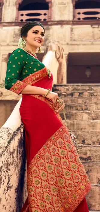 JR  TANVI Red Saree : Premium Sana Silk With Beautiful Jacquard Lace Blouse : Heavy Jacquard Fabrics  Daily, Casual, Festive @1549/- | Designer Sarees, Sarees, Bollywood Sarees, Creative Sarees, Embroidered Sarees, Ethnic Saree, Modern Digital sarees, Party Wear Sarees