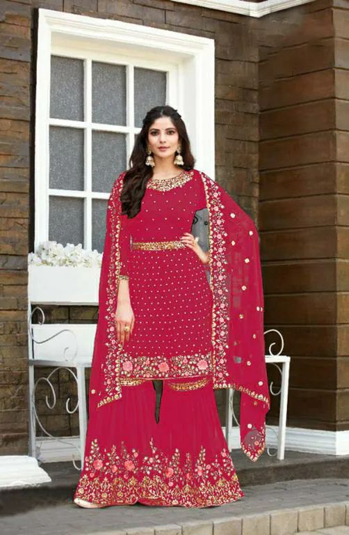 Ds 003821 Red color Georgette Embroidery Stone work Sharara suit Wedding, Party, Festive, Events Etc. Expected Delivery 4-6 Working Days @2299/- | Salwar suit, Casual Suits, Creative suits, Designer Suits, Palazzo Suits, Party Wear Suits, Straight Suits