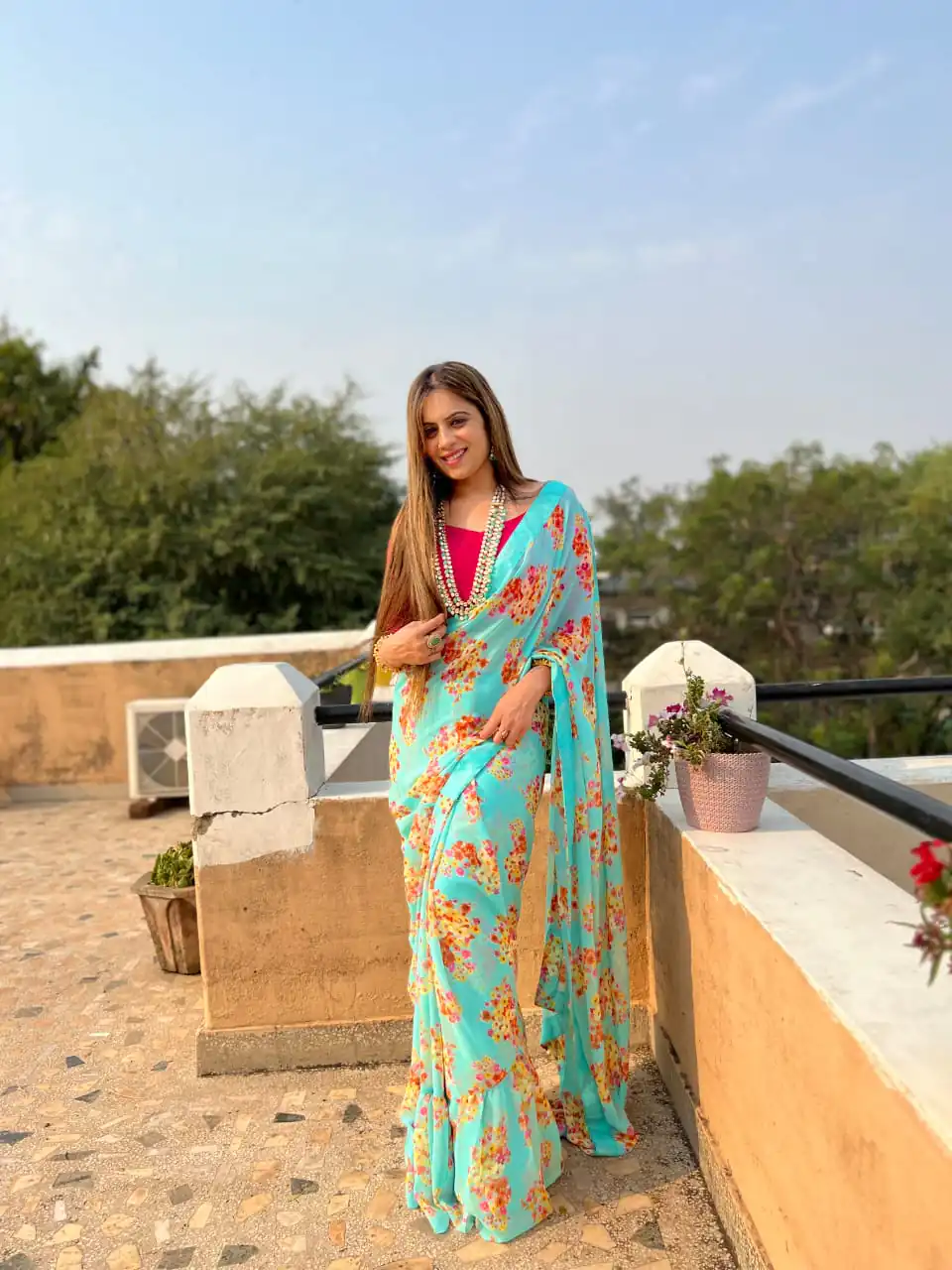 JR 510 Blue Color Digital Print Georgette With Ruffle Lace Saree Casual, Party Wear, Wedding, Events Etc. Expected Delivery 4-6 Working Days 1299/- | Sarees, Bollywood Sarees, Creative Sarees, Designer Sarees, Embroidered Sarees, Ethnic Saree, Modern Digital sarees, Party Wear Sarees
