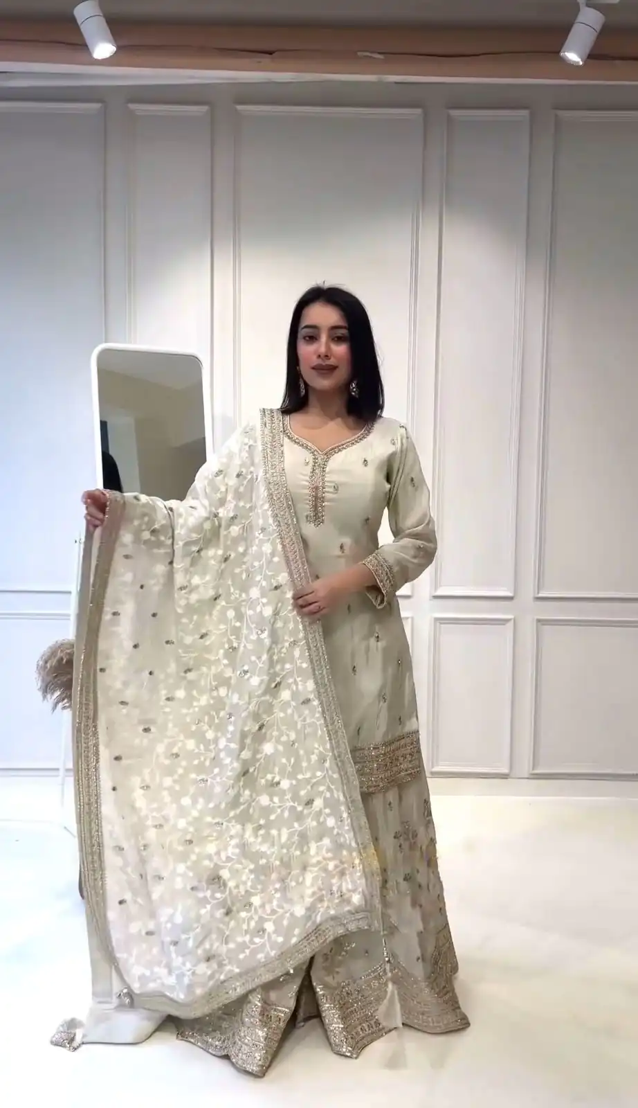 NSR 804 White  Color Heavy Chinnon Silk Embroidery Sequence Work Sharara Suit Casual, Party Festive, Events Etc. Expected Delivery 4-6 Working Days @2299/- | Jump Suits, Salwar suit, Casual Suits, Creative suits, Designer Suits, Palazzo Suits, Party Wear Suits, Patiala Suits, Straight Suits