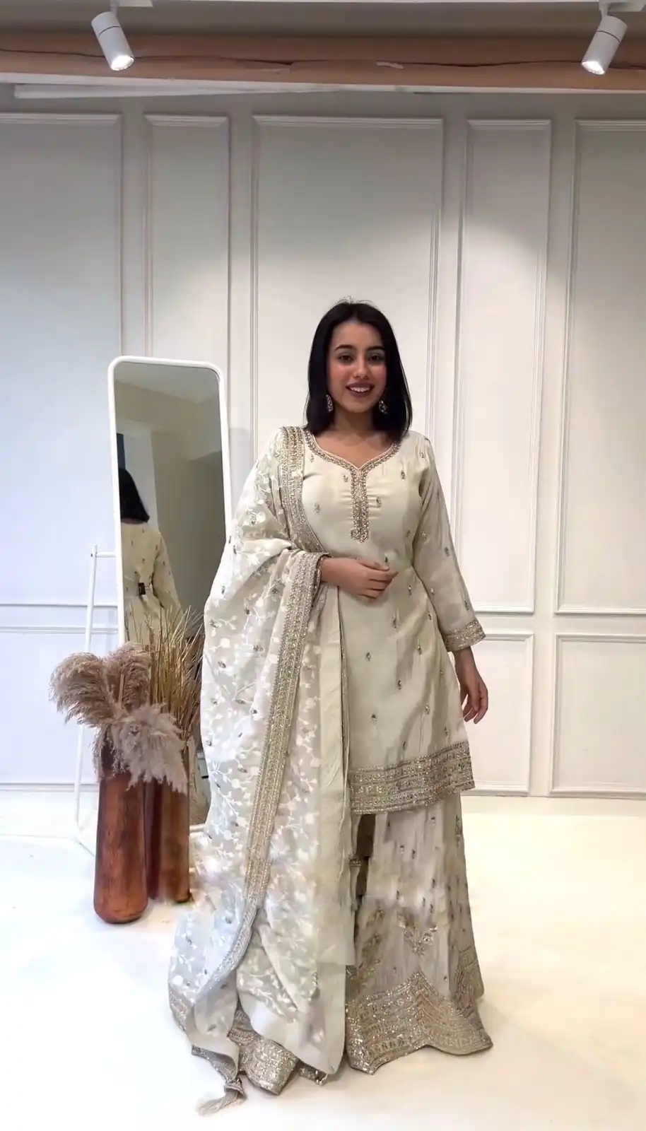 NSR 804 White  Color Heavy Chinnon Silk Embroidery Sequence Work Sharara Suit Casual, Party Festive, Events Etc. Expected Delivery 4-6 Working Days @2299/- | Jump Suits, Salwar suit, Casual Suits, Creative suits, Designer Suits, Palazzo Suits, Party Wear Suits, Patiala Suits, Straight Suits