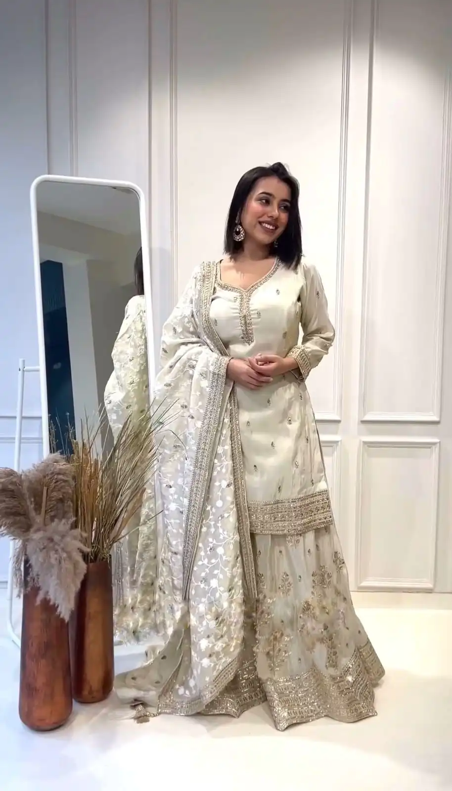 NSR 804 White  Color Heavy Chinnon Silk Embroidery Sequence Work Sharara Suit Casual, Party Festive, Events Etc. Expected Delivery 4-6 Working Days @2299/- | Jump Suits, Salwar suit, Casual Suits, Creative suits, Designer Suits, Palazzo Suits, Party Wear Suits, Patiala Suits, Straight Suits