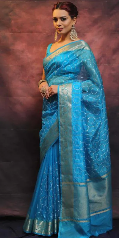 MS 438 Blue Color Nylon Organza Jacquard Multi Embroidered Saree Casual, Party Wear, Wedding, Events, Etc. Expected Delivery 4-6 Working Days 1599/- | Designer Sarees, Sarees, Bollywood Sarees, Creative Sarees, Embroidered Sarees, Ethnic Saree, Modern Digital sarees, Party Wear Sarees