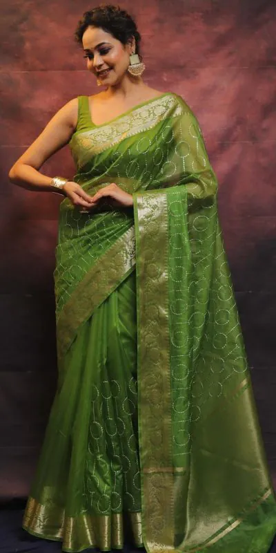 MS 438 Green Color Nylon Organza Jacquard Multi Embroidered Saree Casual, Party Wear, Wedding, Events, Etc. Expected Delivery 4-6 Working Days 1599/- | Designer Sarees, Sarees, Bollywood Sarees, Creative Sarees, Embroidered Sarees, Ethnic Saree, Modern Digital sarees, Party Wear Sarees