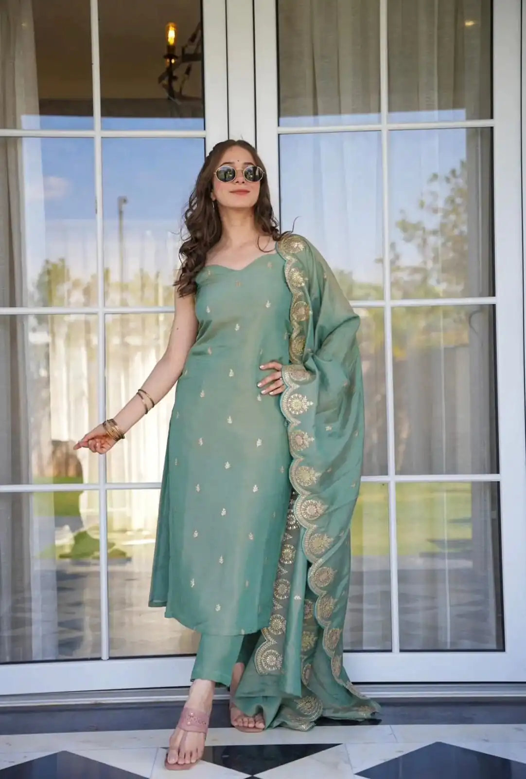 SRK 5154 Peacock Green Color Pure Chinnon Silk Embroidery Sequence Salwar Suit Wedding, Party, Festive, Events Expected Delivery 4-6 Working Days @ 1749/- | Jump Suits, Salwar suit, Casual Suits, Creative suits, Designer Suits, Palazzo Suits, Party Wear Suits, Patiala Suits, Straight Suits