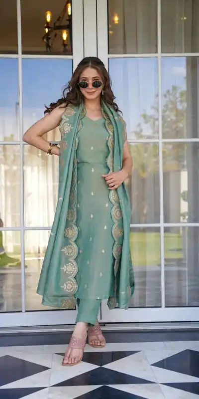 SRK 5154 Peacock Green Color Pure Chinnon Silk Embroidery Sequence Salwar Suit Wedding, Party, Festive, Events Expected Delivery 4-6 Working Days @ 1749/- | Jump Suits, Salwar suit, Casual Suits, Creative suits, Designer Suits, Palazzo Suits, Party Wear Suits, Patiala Suits, Straight Suits