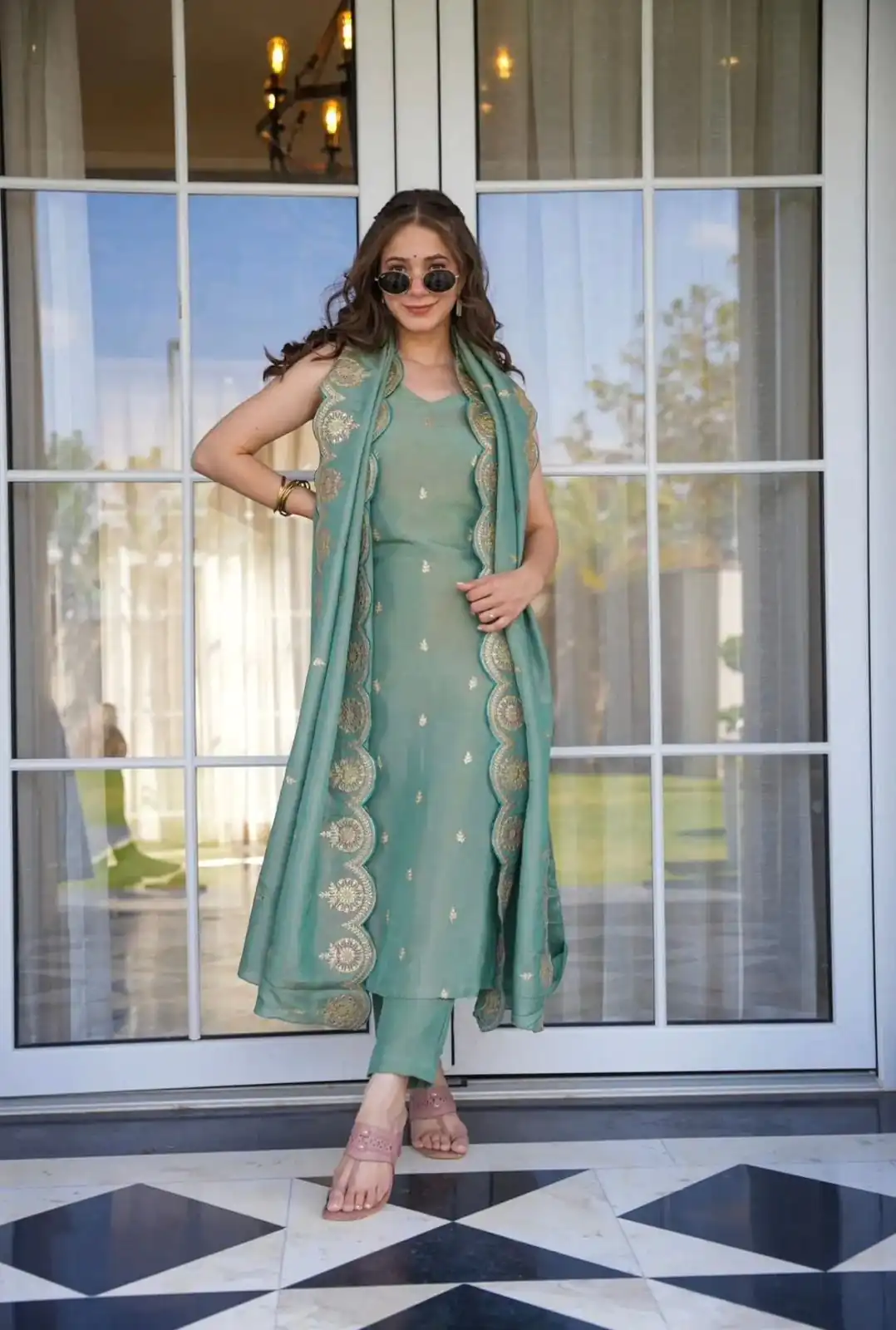 SRK 5154 Peacock Green Color Pure Chinnon Silk Embroidery Sequence Salwar Suit Wedding, Party, Festive, Events Expected Delivery 4-6 Working Days @ 1749/- | Jump Suits, Salwar suit, Casual Suits, Creative suits, Designer Suits, Palazzo Suits, Party Wear Suits, Patiala Suits, Straight Suits