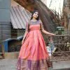 Attractive Pink Color Kanjivaram Silk Zari Weaving Work Gown