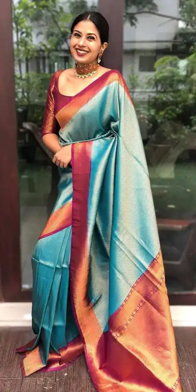 KP 4051 Blue Color Soft Lichi Silk Cloth Rich Pallu All Over Saree Events Casual, Wedding, Festive, Events . Expected Delivery  4-6 Working Days @1399/- | Designer Sarees, Sarees, Bollywood Sarees, Creative Sarees, Embroidered Sarees, Ethnic Saree, Modern Digital sarees, Party Wear Sarees