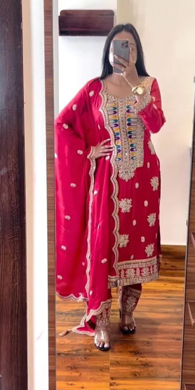ZSR 3062 Red Color Malty Thread Embroidery Sequence Work Salwar Suit Casual, Wedding, Festive, Events Expected Delivery 4-6 Working Days @2099/- | Jump Suits, Salwar suit, Casual Suits, Creative suits, Designer Suits, Palazzo Suits, Party Wear Suits, Patiala Suits, Straight Suits