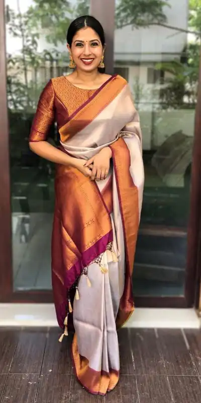 KP 4051 Silver Color Soft Lichi Silk Cloth Rich Pallu All Over Saree Events Casual, Wedding, Festive, Events . Expected Delivery  4-6 Working Days @1399/- | Designer Sarees, Sarees, Bollywood Sarees, Creative Sarees, Embroidered Sarees, Ethnic Saree, Modern Digital sarees, Party Wear Sarees