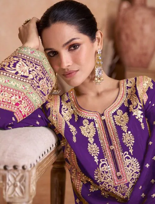  FC 7406 Violet Color Chinon Coding Embroidery Anarkali Suit Wedding, Party, Festive events, etc. Expected Delivery  4-6 Working Days @2849/ | Jump Suits, Salwar suit, Casual Suits, Creative suits, Designer Suits, Palazzo Suits, Party Wear Suits