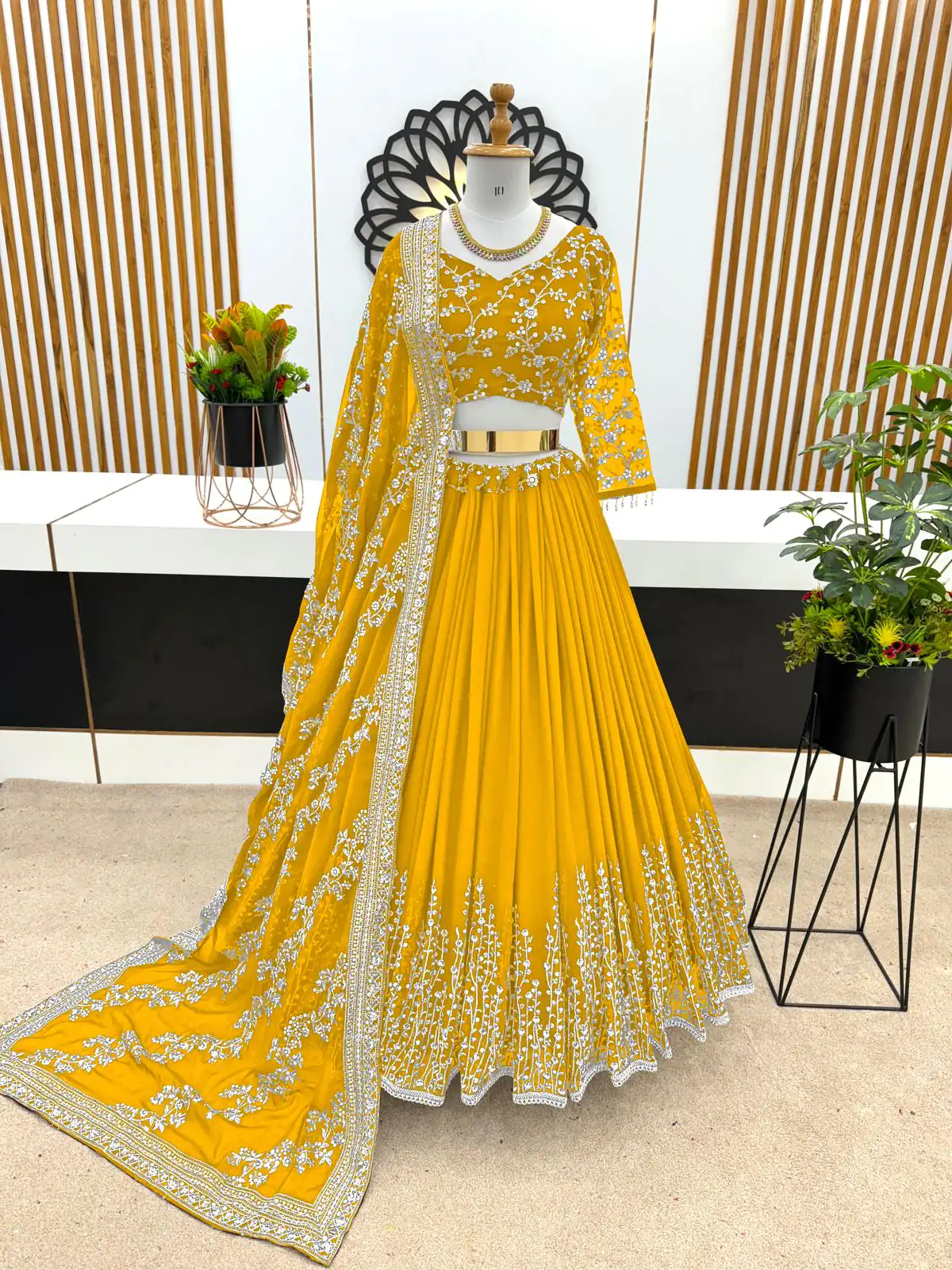 ZF 358 Yellow Color Faux Georgette With Heavy Embroidery Sequence Work Lehenga Choli Wedding, Party, Events Etc. Expected Delivery 4-6 Working Days 2099/- | Lehenga, Bollywood Lehenga, Creative Lehenga, Designer Lehenga, Embroidered Lehenga, Party Wear Lehenga