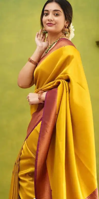KP 4051 Yellow Color Soft Lichi Silk Cloth Rich Pallu All Over Saree Events Casual, Wedding, Festive, Events . Expected Delivery  4-6 Working Days @1399/- | Designer Sarees, Sarees, Bollywood Sarees, Creative Sarees, Embroidered Sarees, Ethnic Saree, Modern Digital sarees, Party Wear Sarees
