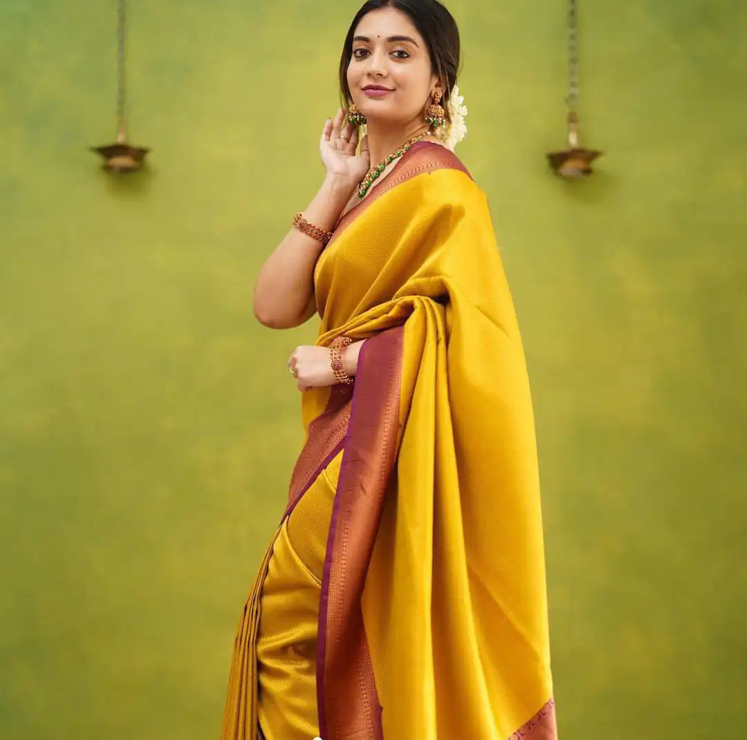 KP 4051 Yellow Color Soft Lichi Silk Cloth Rich Pallu All Over Saree Events Casual, Wedding, Festive, Events . Expected Delivery  4-6 Working Days @1399/- | Designer Sarees, Sarees, Bollywood Sarees, Creative Sarees, Embroidered Sarees, Ethnic Saree, Modern Digital sarees, Party Wear Sarees