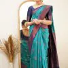 Brilliant Blue Color Soft Lichi Silk Ordinary Design Rich Pallu Saree