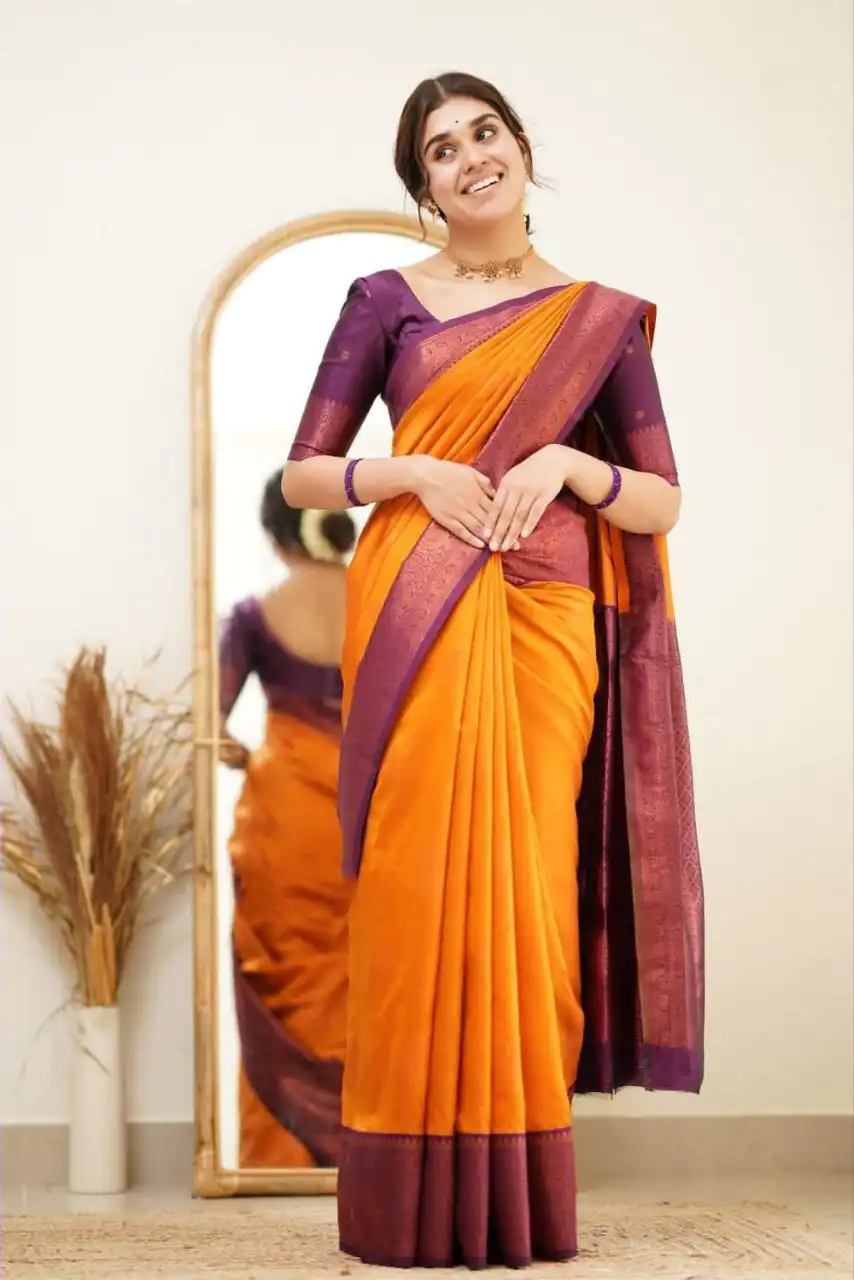 DDF 115 Orange Color Soft Lichi Silk Ordinary Design Rich Pallu Saree Casual, Party Wear, Events, Festivals Etc. Expected Delivery 4-6 Working Days 1499/ | Designer Sarees, Sarees, Bollywood Sarees, Creative Sarees, Embroidered Sarees, Ethnic Saree, Modern Digital sarees, Party Wear Sarees