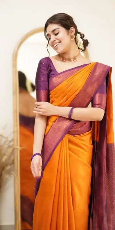 DDF 115 Orange Color Soft Lichi Silk Ordinary Design Rich Pallu Saree Casual, Party Wear, Events, Festivals Etc. Expected Delivery 4-6 Working Days 1499/ | Designer Sarees, Sarees, Bollywood Sarees, Creative Sarees, Embroidered Sarees, Ethnic Saree, Modern Digital sarees, Party Wear Sarees