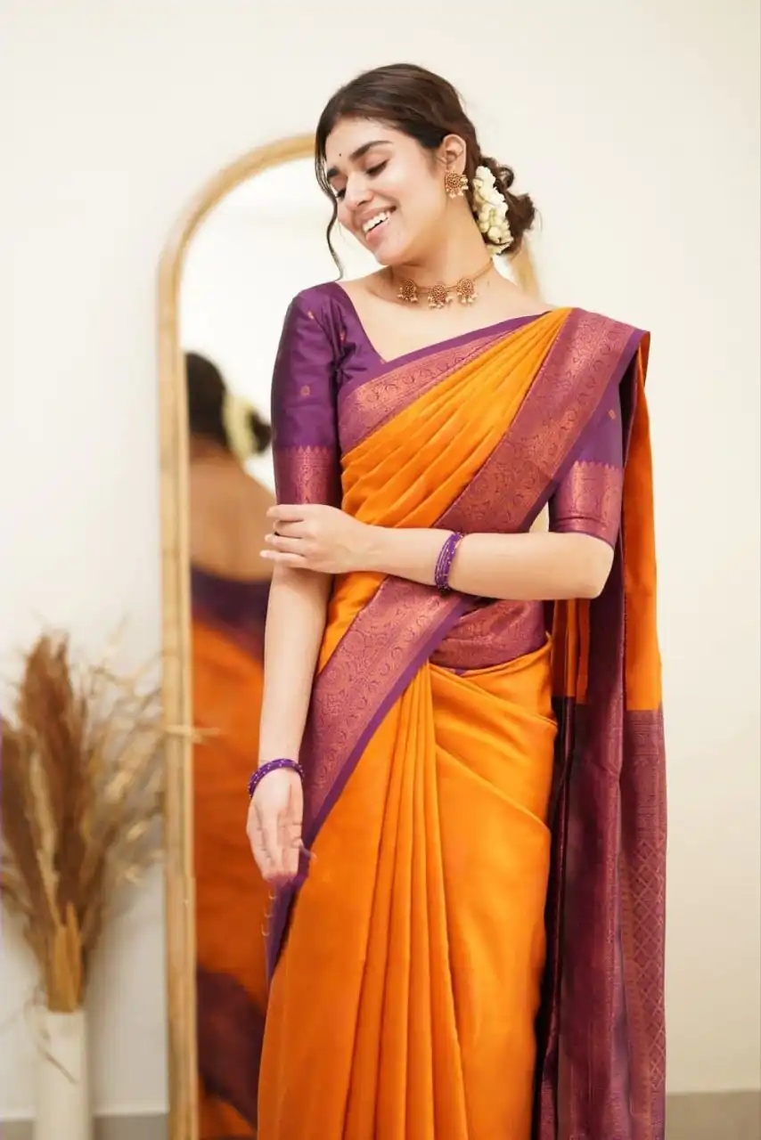 DDF 115 Orange Color Soft Lichi Silk Ordinary Design Rich Pallu Saree Casual, Party Wear, Events, Festivals Etc. Expected Delivery 4-6 Working Days 1499/ | Designer Sarees, Sarees, Bollywood Sarees, Creative Sarees, Embroidered Sarees, Ethnic Saree, Modern Digital sarees, Party Wear Sarees