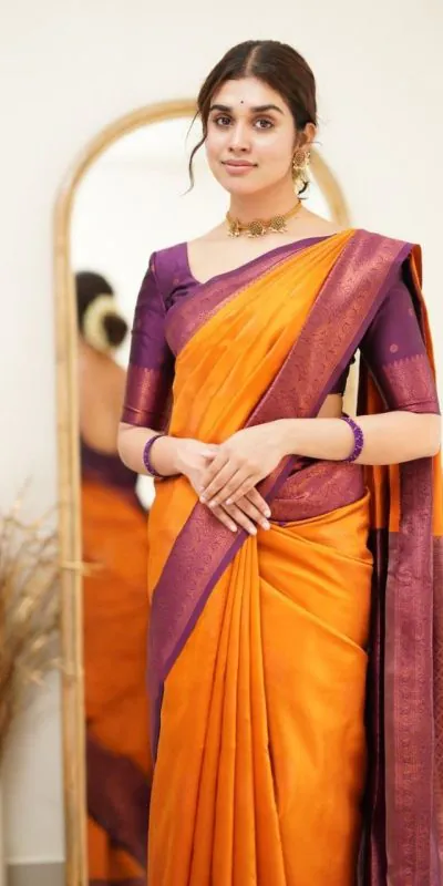 DDF 115 Orange Color Soft Lichi Silk Ordinary Design Rich Pallu Saree Casual, Party Wear, Events, Festivals Etc. Expected Delivery 4-6 Working Days 1499/ | Designer Sarees, Sarees, Bollywood Sarees, Creative Sarees, Embroidered Sarees, Ethnic Saree, Modern Digital sarees, Party Wear Sarees