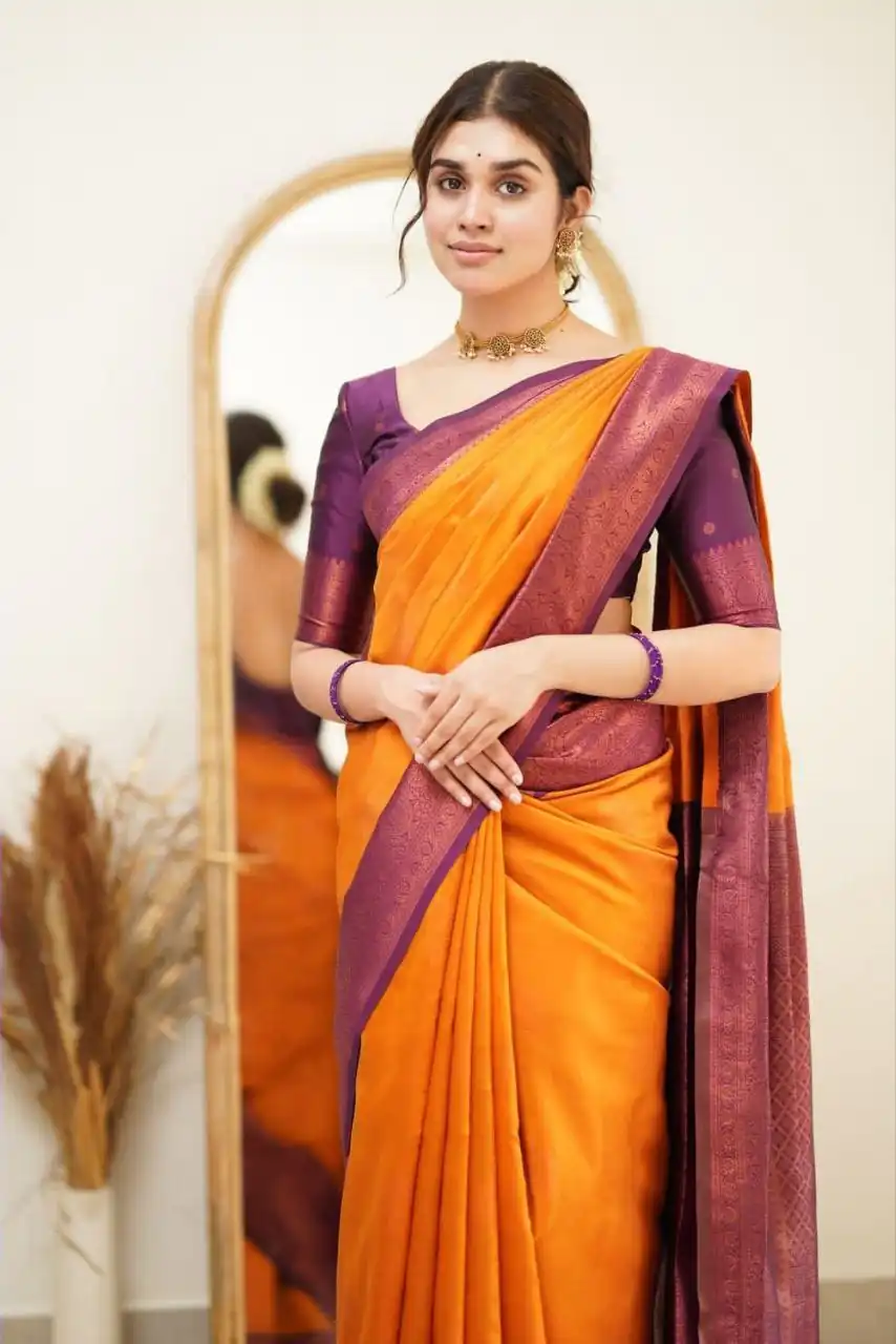 DDF 115 Orange Color Soft Lichi Silk Ordinary Design Rich Pallu Saree Casual, Party Wear, Events, Festivals Etc. Expected Delivery 4-6 Working Days 1499/ | Designer Sarees, Sarees, Bollywood Sarees, Creative Sarees, Embroidered Sarees, Ethnic Saree, Modern Digital sarees, Party Wear Sarees