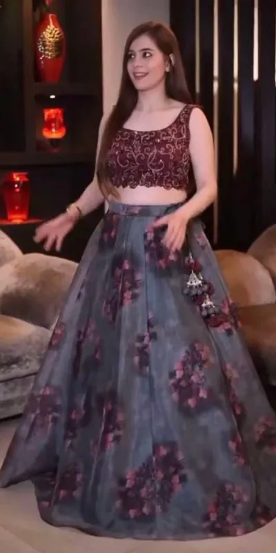 LG 362 Grey Lehenga : Organza Printed Embroidery Lehenga Choli Traditional Wear, Festive, Wedding, Events   Expected Delivery 4-6 Working Days @1999/- | Lehenga, Bollywood Lehenga, Creative Lehenga, Designer Lehenga, Embroidered Lehenga, Party Wear Lehenga