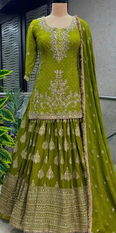NSR 806 Pista Green Color Pure Chinnon Silk Embroidery Lehenga Choli Casual, Party Festive, Events Etc. Expected Delivery 4-6 Working Days @2199/- | Lehenga, Bollywood Lehenga, Creative Lehenga, Designer Lehenga, Embroidered Lehenga, Party Wear Lehenga, Straight Suits