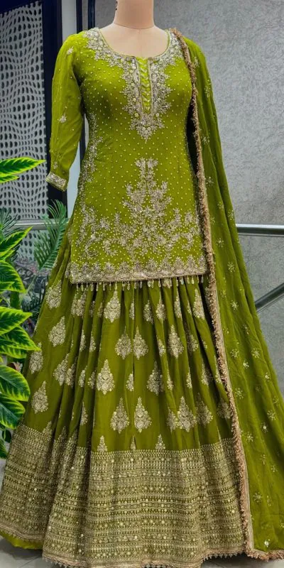 NSR 806 Pista Green Color Pure Chinnon Silk Embroidery Lehenga Choli Casual, Party Festive, Events Etc. Expected Delivery 4-6 Working Days @2199/- | Lehenga, Bollywood Lehenga, Creative Lehenga, Designer Lehenga, Embroidered Lehenga, Party Wear Lehenga, Straight Suits