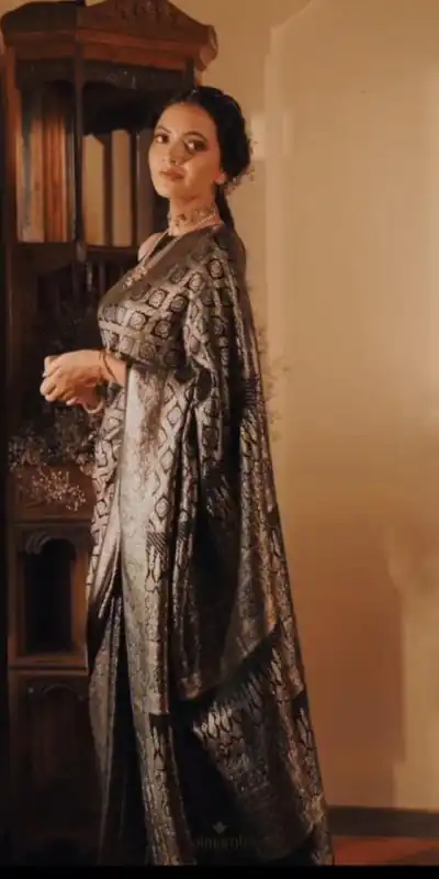 KP 5070 Black Color Soft Lichi Silk Cloth Rich Pallu All Over Saree Events Casual, Wedding, Festive, Events . Expected Delivery  4-6 Working Days @1399/- | Designer Sarees, Sarees, Bollywood Sarees, Creative Sarees, Embroidered Sarees, Ethnic Saree, Modern Digital sarees, Party Wear Sarees