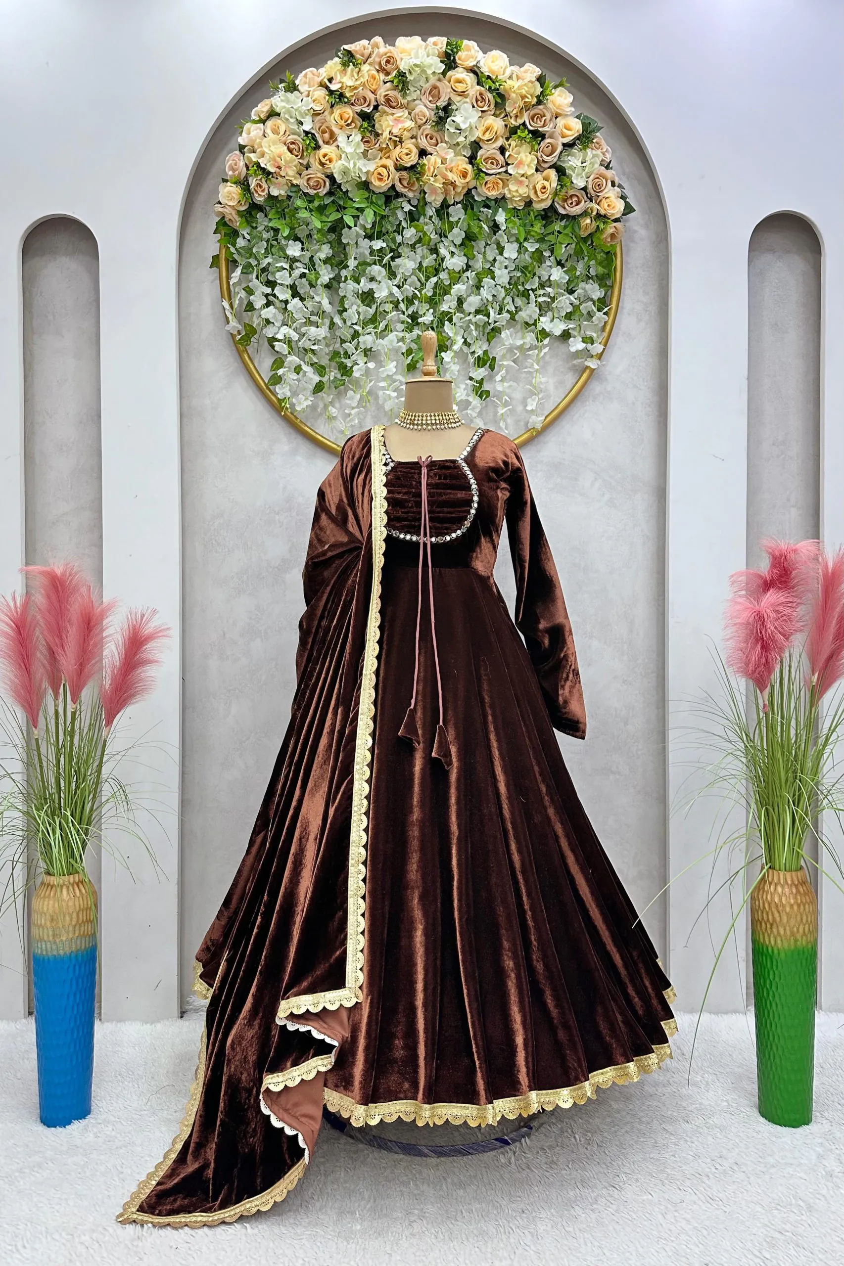 KD 1393 Coffee Color Velvet Real Mirror Fancy Salwar Suit Casual, Party, Festive, Events Wedding Etc.  Expected Delivery 4-6 Working Days @1799/- Only | Jump Suits, Salwar suit, Casual Suits, Creative suits, Designer Suits, Palazzo Suits, Party Wear Suits, Straight Suits