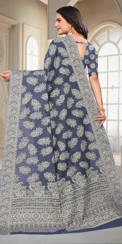 DDH Chikankari Blue Color Chikankari Cotton Line Work Saree Events Casual, Wedding, Festive, Events Etc. Expected Delivery 4-6 Working Days @1749 /- | Designer Sarees, Sarees, Bollywood Sarees, Creative Sarees, Embroidered Sarees, Ethnic Saree, Modern Digital sarees, Party Wear Sarees