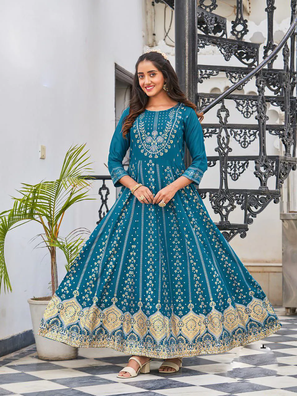 INLI Anarkali Blue Color Heavy 14 Kg Rayon Printed Work Kurti Casual, Wedding, Party, Festive, Events Etc. Expected Delivery 4-6 Working Days @1699/- | Kurti, Bollywood Kurti, Creative Kurtis, Designer Kurti, Party Wear Kurti, Selfie Kurti