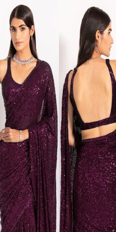 KT 250 Purple Color Georgette Fancy Sequence Work Saree Blouse: Bangalore Silk Casual, Party Wear, Wedding   Expected Delivery 4-6 Working Days@1799/- | Designer Sarees, Sarees, Bollywood Sarees, Creative Sarees, Embroidered Sarees, Party Wear Sarees