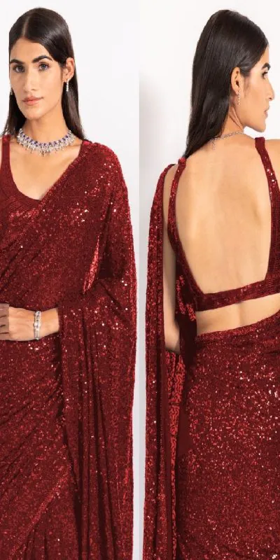 KT 250 Red Color Georgette Fancy Sequence Work Saree Blouse: Bangalore Silk Casual, Party Wear, Wedding   Expected Delivery 4-6 Working Days@1799/- | Designer Sarees, Sarees, Bollywood Sarees, Creative Sarees, Embroidered Sarees, Party Wear Sarees