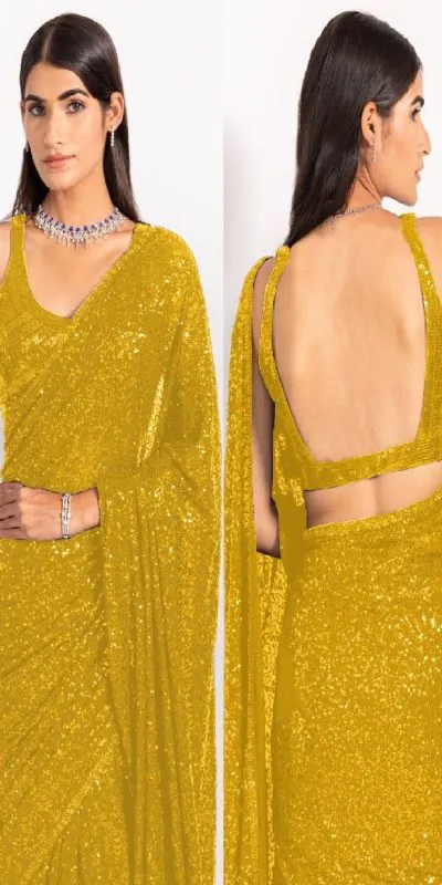 KT 250 Yellow Color Georgette Fancy Sequence Work Saree Blouse: Bangalore Silk Casual, Party Wear, Wedding   Expected Delivery 4-6 Working Days@1799/- | Designer Sarees, Sarees, Bollywood Sarees, Creative Sarees, Embroidered Sarees, Party Wear Sarees