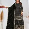 Cute Black Color Georgette Embroidery Stone Work Sharara Suit