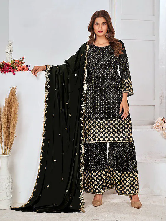 FC 5609 Black Color Cute Light Green Color Georgette Embroidery Stone Sharara Suit Wedding, Party, Festive Expected Delivery 4-6 Working Days  @2199/- | Jump Suits, Salwar suit, Casual Suits, Creative suits, Designer Suits, Palazzo Suits, Party Wear Suits, Patiala Suits, Straight Suits