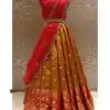 Cute Orange Kanjivaram Silk Jacquard Zari Work Lehenga Choli