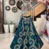 Cute Royalblue Taffeta Silk Embroidery Glass Mirror Lehenga Choli