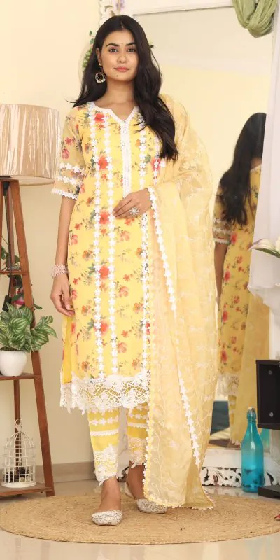 RTC 8043 Yellow Color Organza Silk Digital Printed Thread Anarkali Suit Casual, Wedding, Festive, Events Etc. Expected Delivery 4-6 Working Days @1799/- | Anarkali Suits, Bollywood Anarkali, Creative-Anarkali, Designer Anarkali, Embroidered Anarkali, Party Wear Anarkali