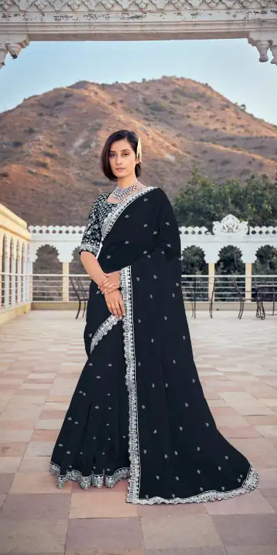 KT 244 Black  Color Bright Organza Silk Sequence Work Saree Blouse: Bangalore Silk Casual, Party Wear, Wedding   Expected Delivery 4-6 Working Days@1899/- | Designer Sarees, Sarees, Bollywood Sarees, Creative Sarees, Embroidered Sarees, Party Wear Sarees