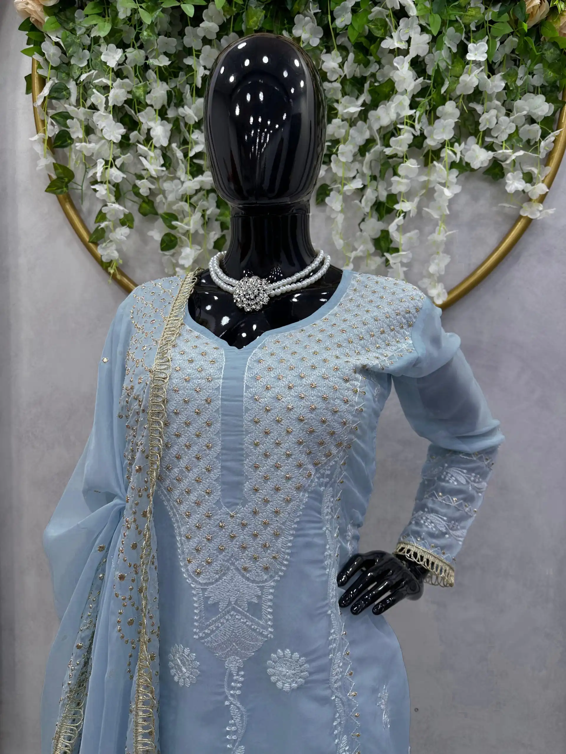 RTC 5689 Blue Color Tabby Organza Thread Sequence Work Kurti Casual, Wedding, Party, Festive, Events Etc. Expected Delivery 4-6 Working Days @1999/- | Kurti, Bollywood Kurti, Creative Kurtis, Designer Kurti, Party Wear Kurti, Selfie Kurti
