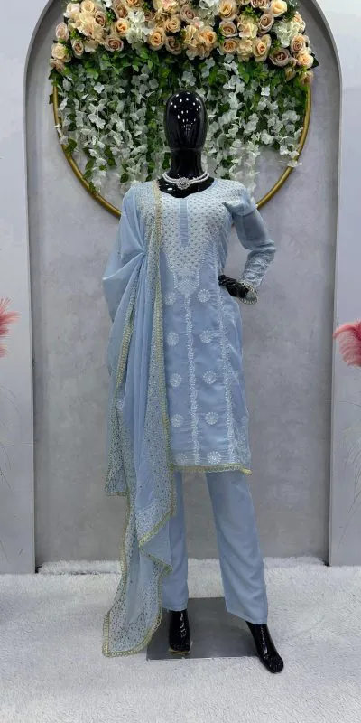  RTC 5689 Blue Color Tabby Organza Thread Sequence Work Kurti Casual, Wedding, Party, Festive, Events Etc. Expected Delivery 4-6 Working Days @1999/- | Kurti, Bollywood Kurti, Creative Kurtis, Designer Kurti, Party Wear Kurti, Selfie Kurti